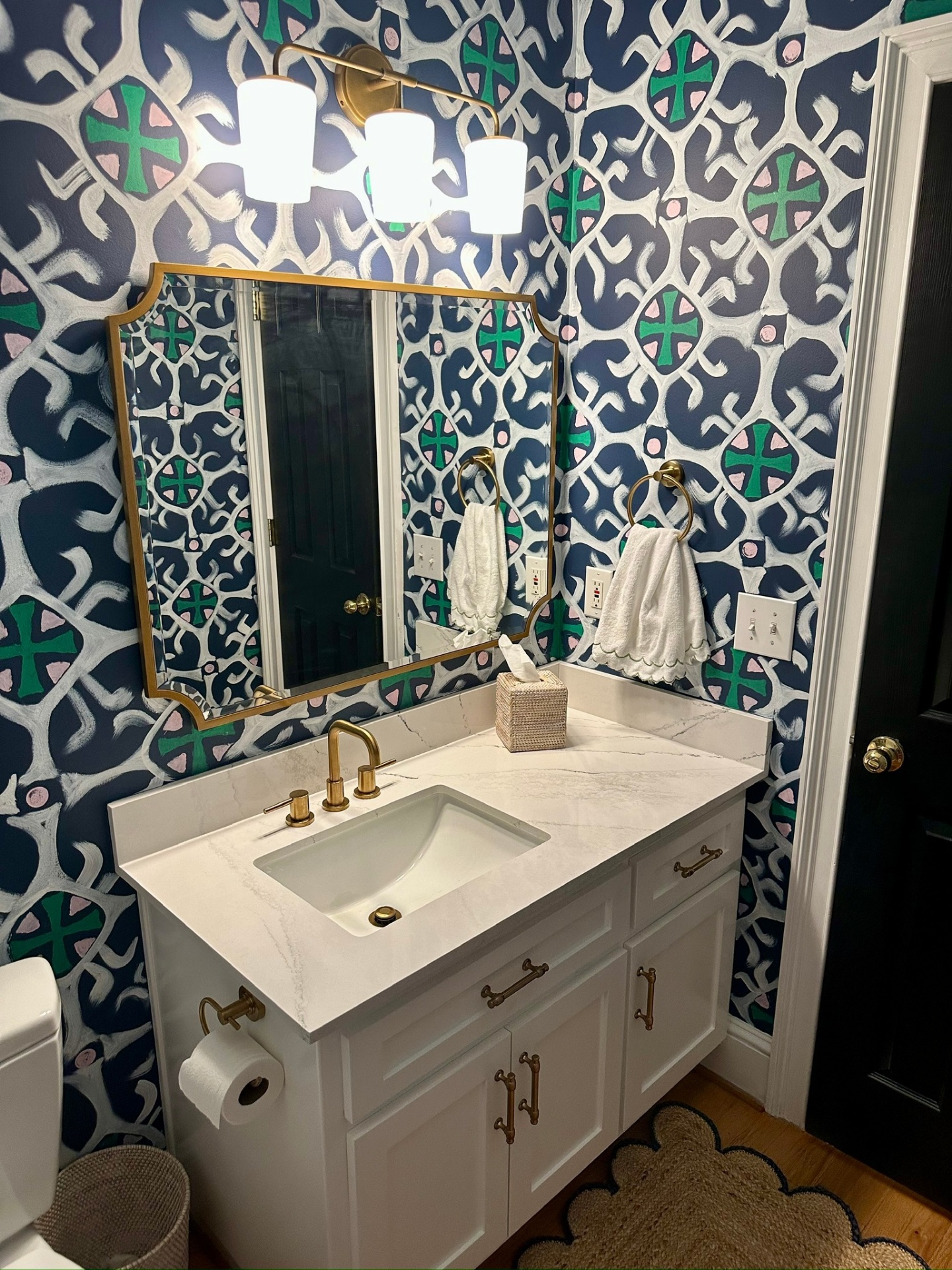 Navy &amp; Emerald Powder Room